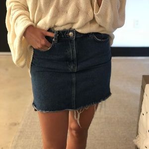 Cut off high low denim skirt